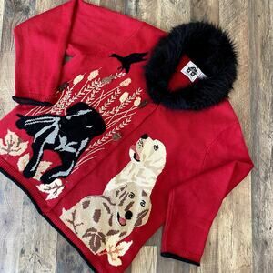 Vintage 90's Storybook Knits Sporting Hounds Cable Knit Cardigan Sweater 1X